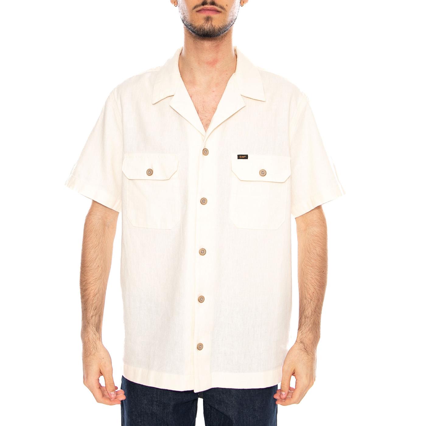 SS Utility Camp Shirt Natural White - Camicia Maniche Corte Uomo Bianca 112378678 WHT LEE 