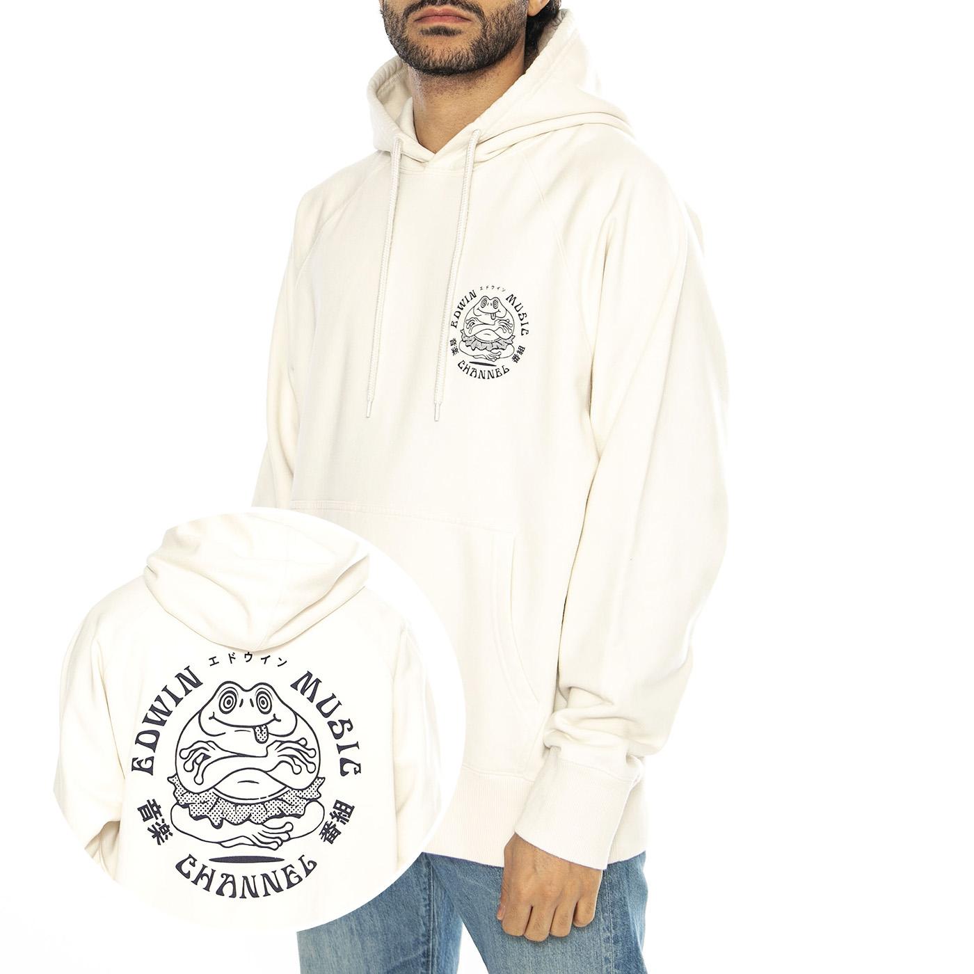 Edwin Music Channel Hoodie Sweat Whisper White - Felpa con Cappuccio Uomo Bianca I033470.WHW.67.  EDWIN 