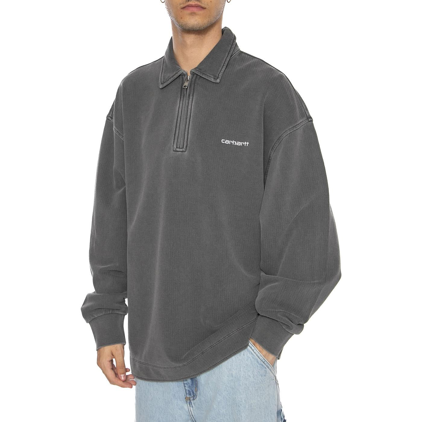 Piqué Script Sweat Black / White - Felpa Uomo Grigia I035188.0D2GD  CARHARTT WIP 