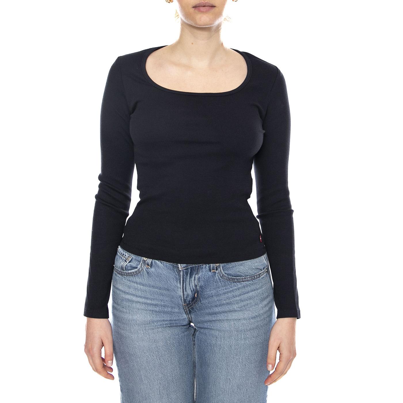 Essential Sqrd Neck Long Sleeve - Bright White Rib - Maglietta Girocollo Maniche Lunghe Donna Nera 005IO 0000 LEVIS 
