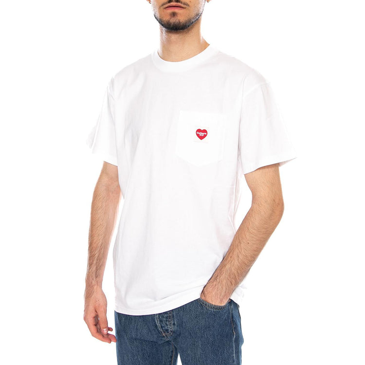 S/S POCKET HEART T-SHIRT WHITE/RED - Maglietta Girocollo Uomo Bianca I032128 1WZXX CARHARTT WIP 