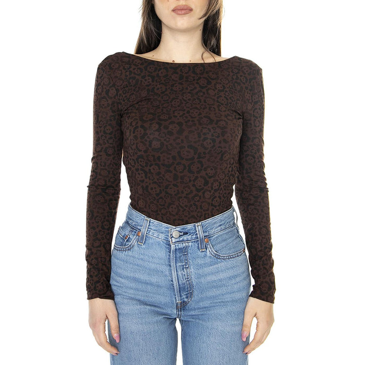 W' Leotard Jaguar Print Beige - Body Donna Marrone W7ZWEGA2  WRANGLER 