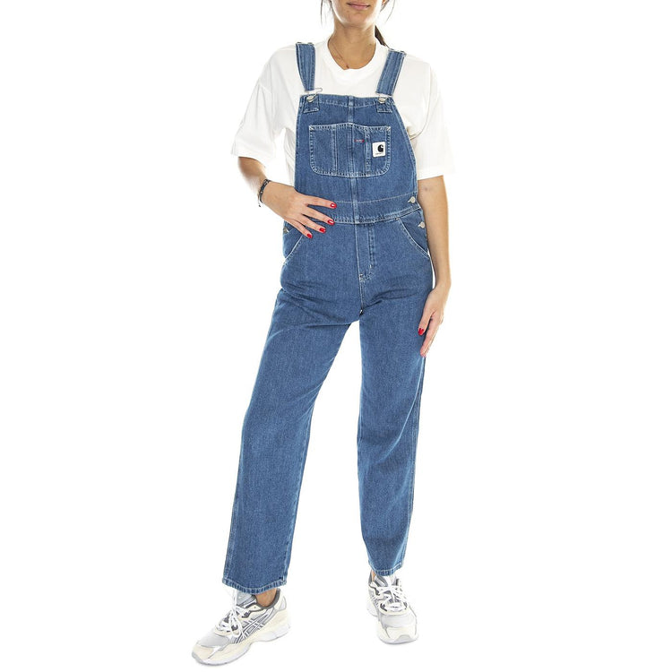 W' Bib Overall Straight Blue /stone washed - Saolpette Denim Jeans Donna Blu I031250.0106  CARHARTT WIP 