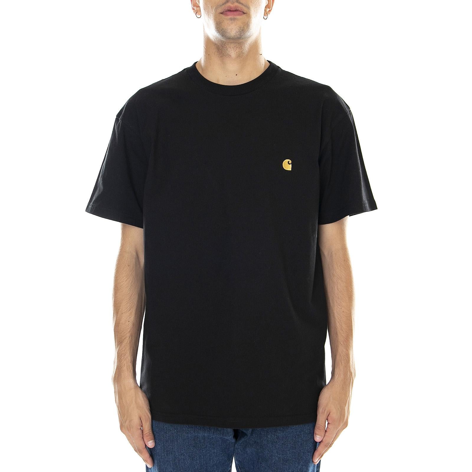 S/S CHASE T-SHIRT BLACK / GOLD - Maglietta Girocollo Uomo Nera I026391 00FXX CARHARTT WIP 