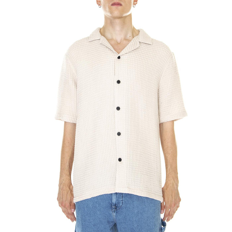 M' Kilian Waffle Ecru Melange - Camicia Maniche Corte Uomo Beige 330771-954  ELVINE 