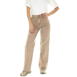 Go Patch Pkt Wide Leg Pant Washed Brown Canvas - Pantaloni Denim Jeans Donna Marroni W3BG02D4SB0-F1GM  GUESS ORIGINALS 