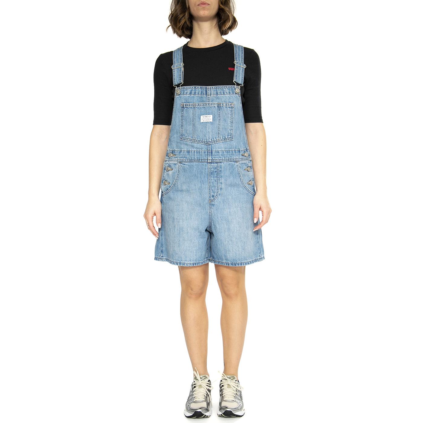 Vintage Shortall Light Indigo Worn In - Salopette Bermuda Denim Jeans Donna Blu 52333-0040  LEVIS 
