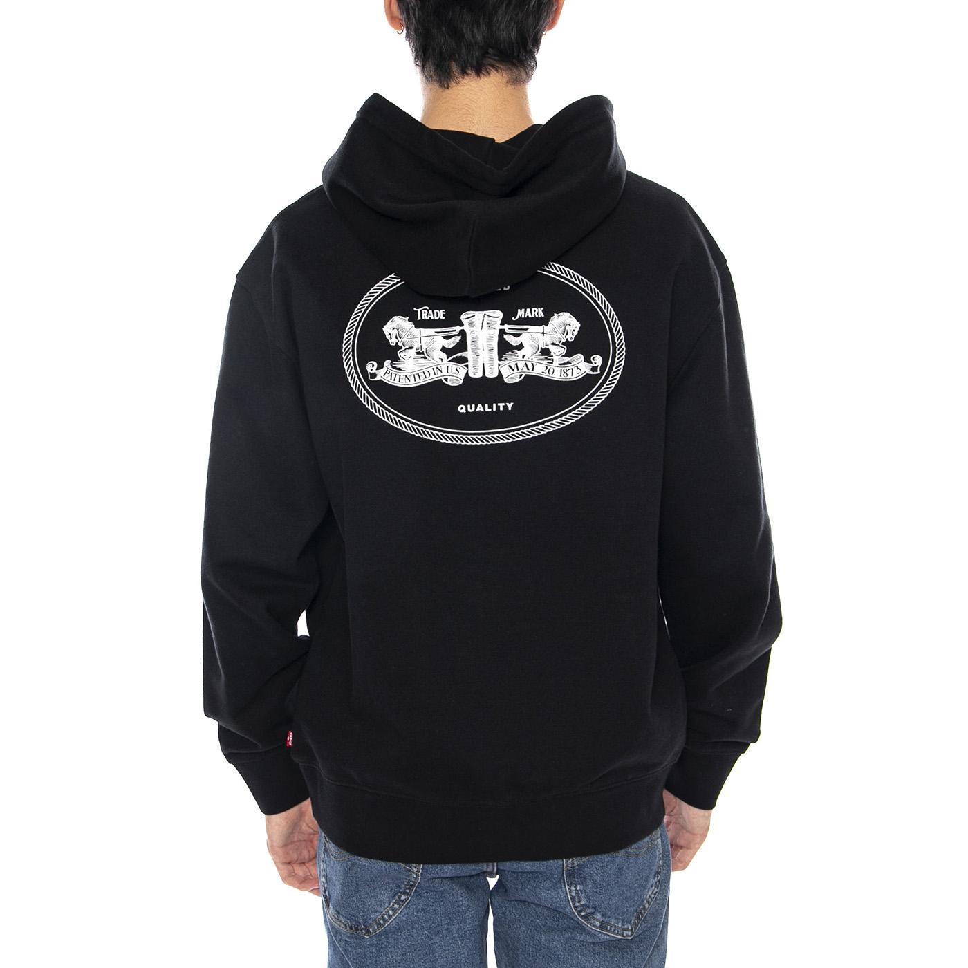 Relaxed Graphic PO BI Badge BW 1 Mineral Black - Felpa con Cappuccio Uomo Nera 38479-0379  LEVIS 