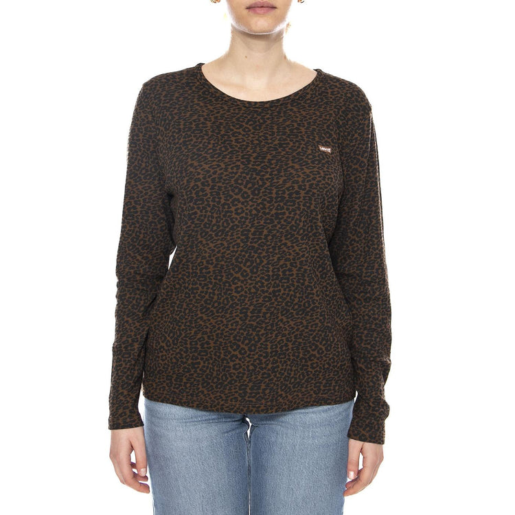 PL Hayes LS Smaller Annessa Cheetah Biso - Maglietta Girocollo Maniche Lunghe Donna Marrone 002VP-0002 . LEVIS 