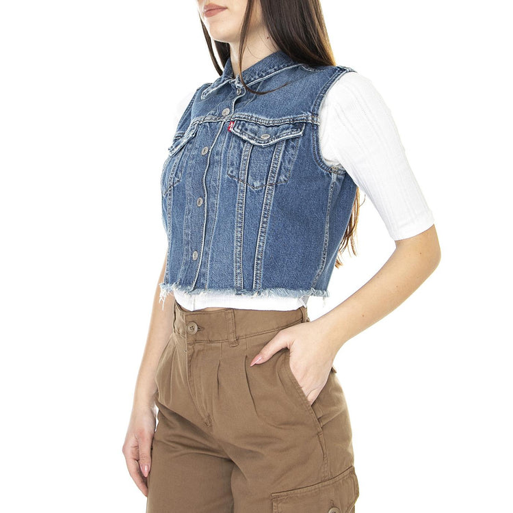XS Vest-Indigo Worn In - Giacca Denim Jeans Smanicata Donna Blu A4855-0000  LEVIS 