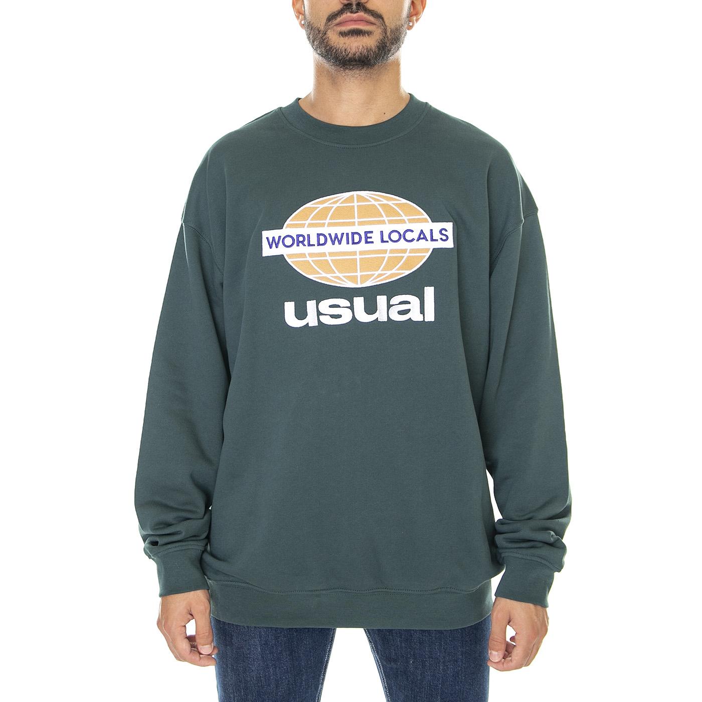 Usual Worldwide Locals Green - Felpa Girocollo Uomo Verde W22C-WWL-GRN  USUAL 