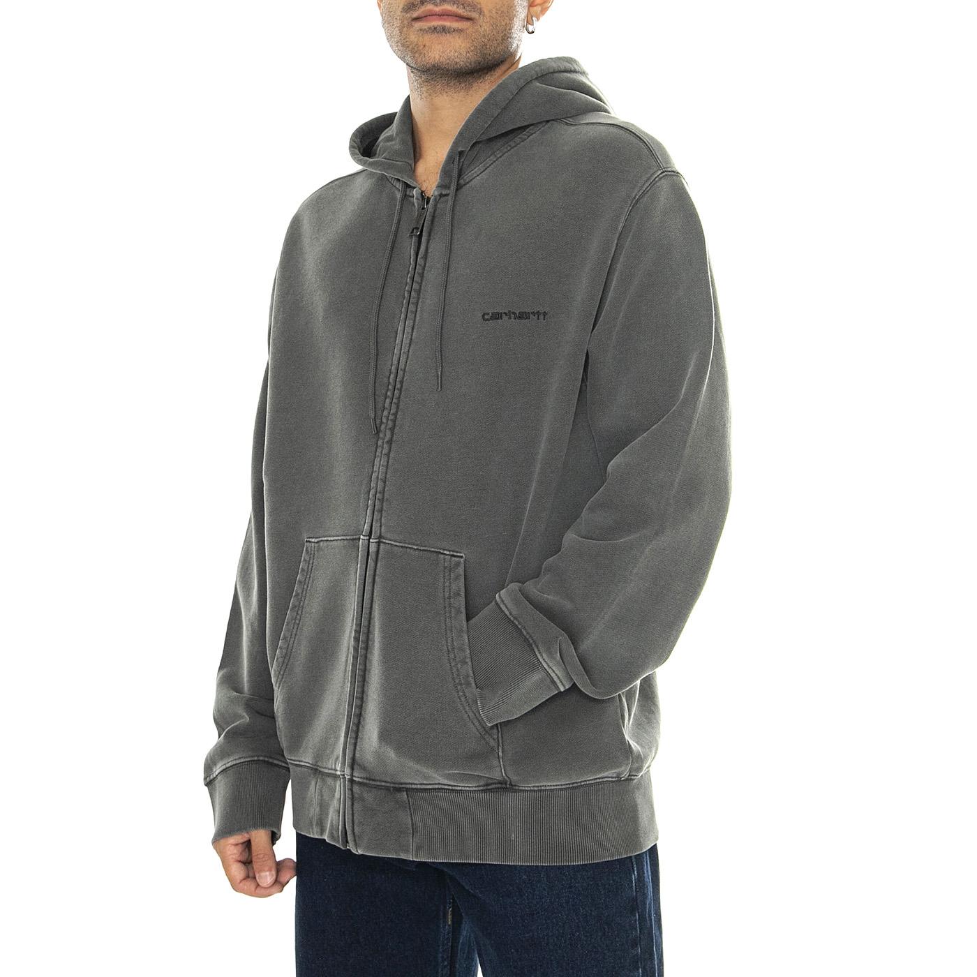 Hooded Duster Script Jacket Black garment dyed - Felpa con Cappuccio e Zip Uomo Grigia I033619.89GD  CARHARTT WIP 