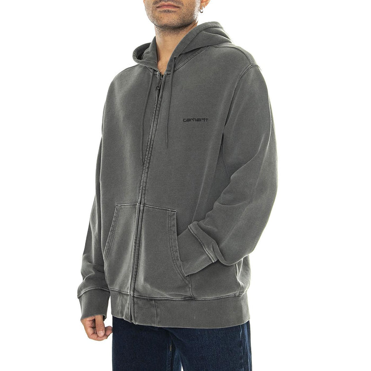 Hooded Duster Script Jacket Black garment dyed - Felpa con Cappuccio e Zip Uomo Grigia I033619.89GD  CARHARTT WIP 