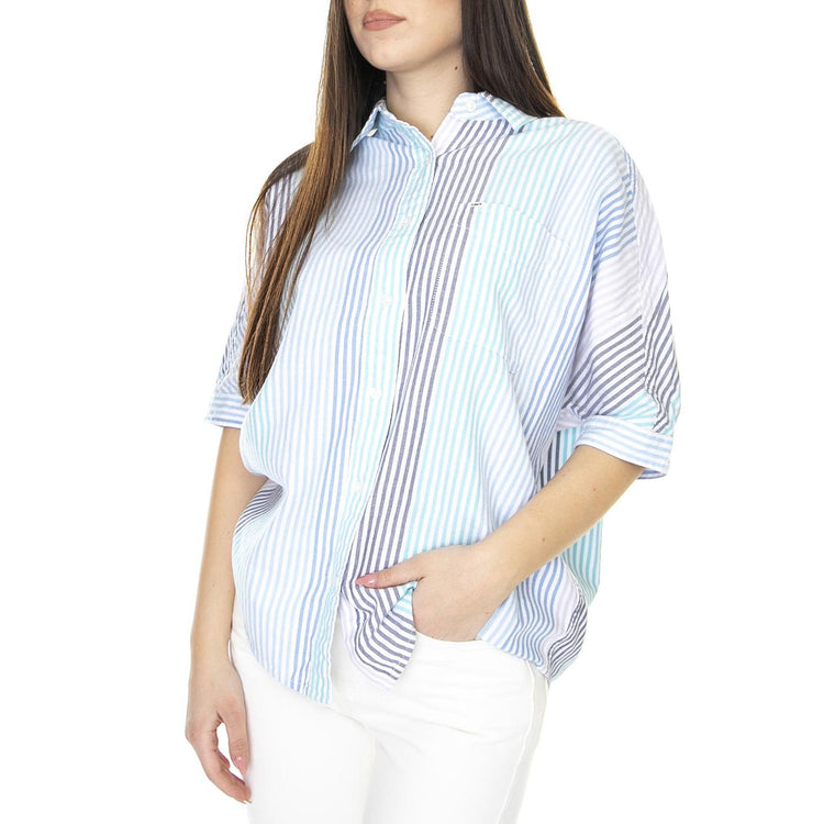 Relaxed One Pocket Shirt Ferris Blue - Camicia Maniche Corte Donna Bianca / Blu L51AVAA13  LEE 