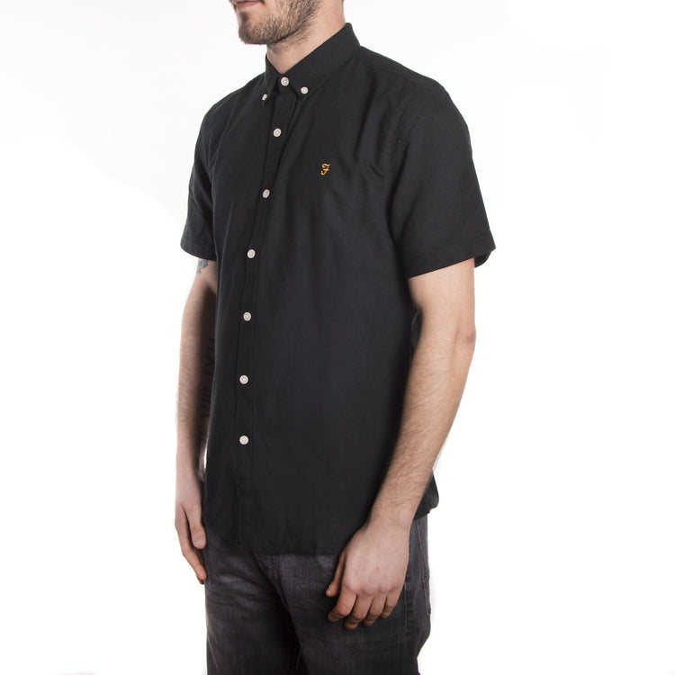 Brewer Short Sleeve Oxford Shirt - Black - Camicia Maniche Corte Uomo Nera F4WS5074-4  FARAH 