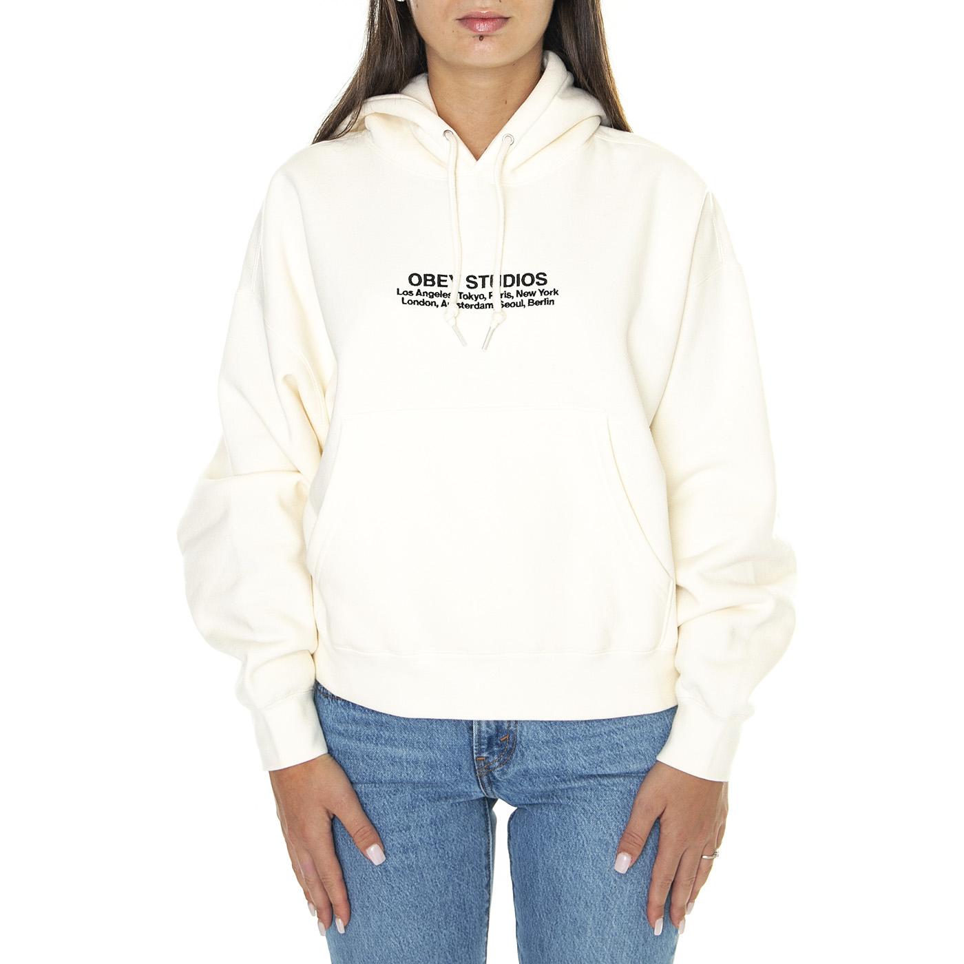 Obey Studios Hood Fleece Unbleached - Felpa con Cappuccio Donna Bianca 211610134-UBL  OBEY 