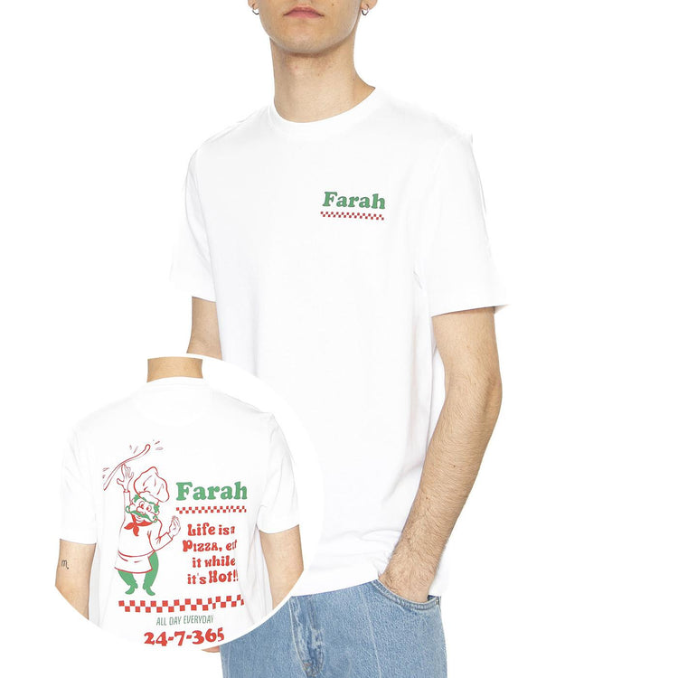 Powis Graphic Tee White - Maglietta Girocollo Uomo Bianca F4KSF017104  FARAH 