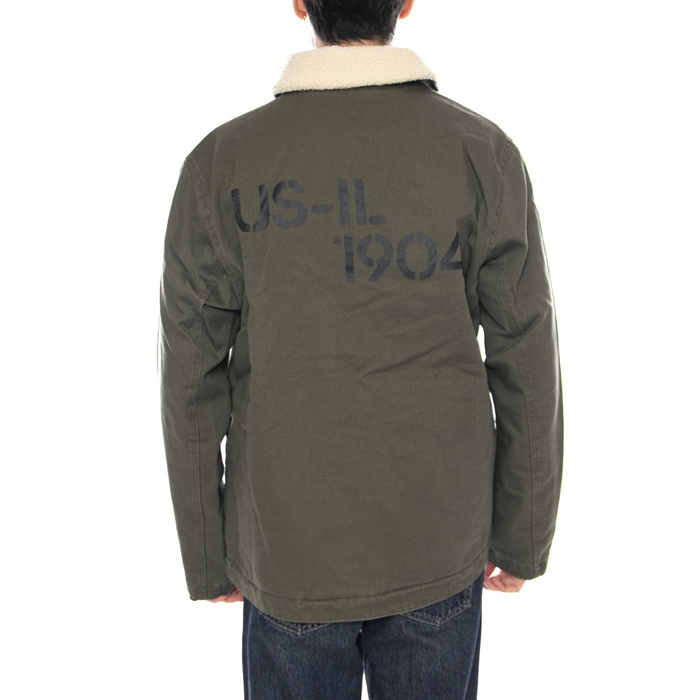 Washed Deck Jacket -- Giacca Uomo Beetle Verde 6040095 19-0312 CAT 