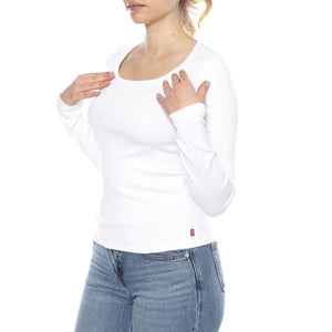 Essential Sqrd Neck Long Sleeve - Bright White Rib - Maglietta Girocollo Maniche Lunghe Donna Bianca 005IO 0005 LEVIS 