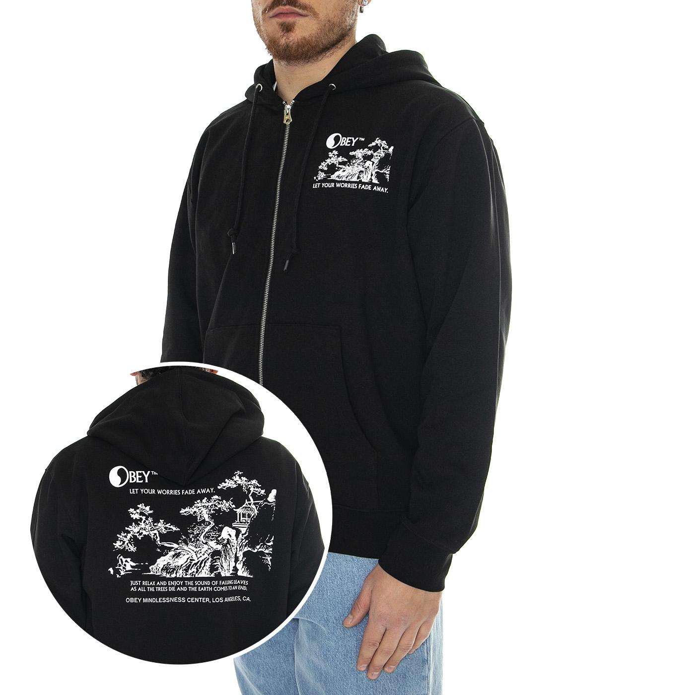 Obey Let Your Worries Fade Away Box Fit Premium Zip Hooded F Black - Felpa con Cappuccio Uomo Nera 117483721-BLK  OBEY 
