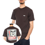 OBEY EXCLAMATION TEE - Men's Brown Crew Neck T-Shirt  Men OBEY