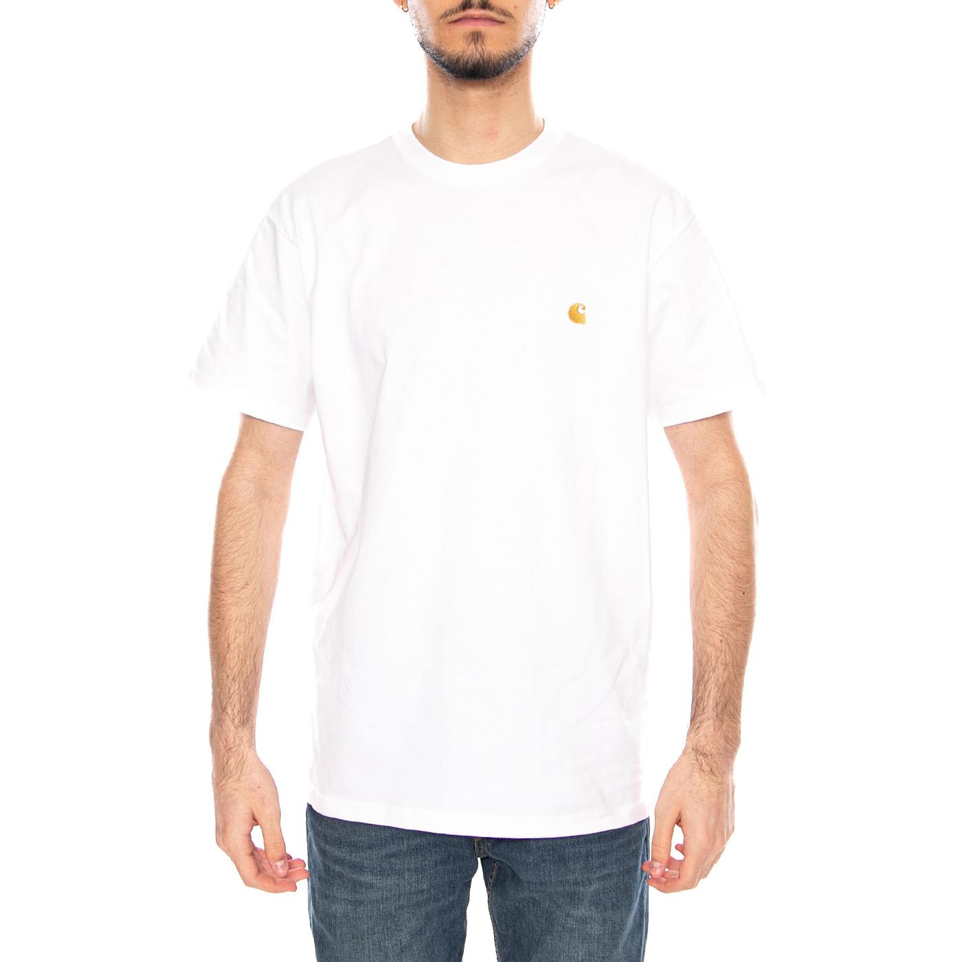 S/S Chase T-Shirt White / Gold - Maglietta Girocollo Uomo Bianca I026391 00RXX CARHARTT WIP 