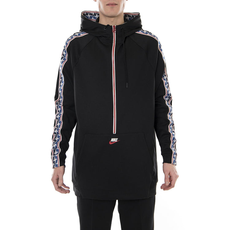 M NSW TAPED HALF ZIP HOOD POLY BLACK/GYM RED/SAIL AJ2296-010  NIKE 