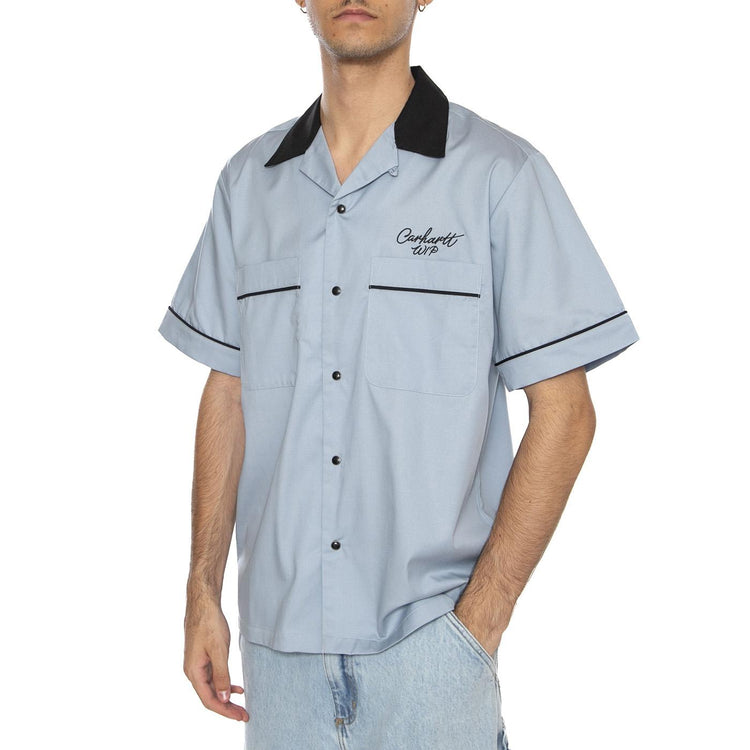 S/S Bowl Shirt Blue Fog / Black - Camicia Maniche Corte Uomo Blu I035153.31WXX  CARHARTT WIP 