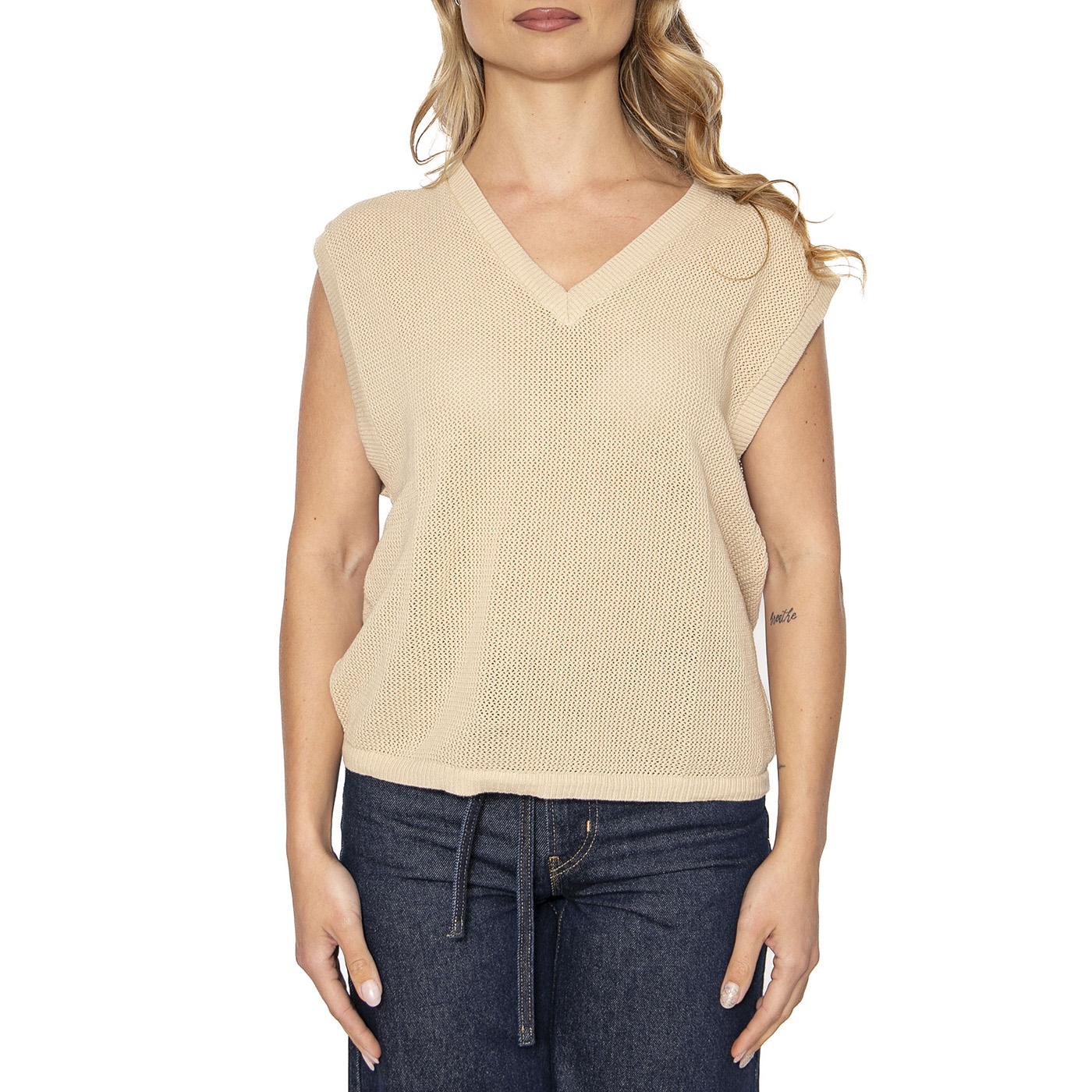 Aruba Boxy V-Neck - Canotta in Maglia Donna Beige 22619-OATMK  BRIXTON 
