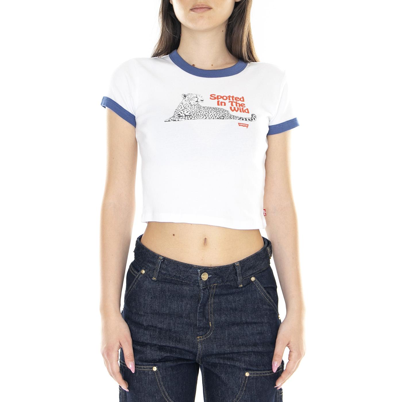 W' Graphic Ringer Mini Tee In The Wild White - Maglietta Girocollo Donna Bianca A3523-0019  LEVIS 