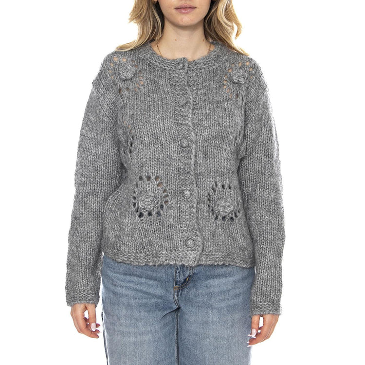 Knit Cardigan Donna Gray Crochet -- Cardigan Donna Grigio 53W/10710 Gray Crochet WILD PONY 