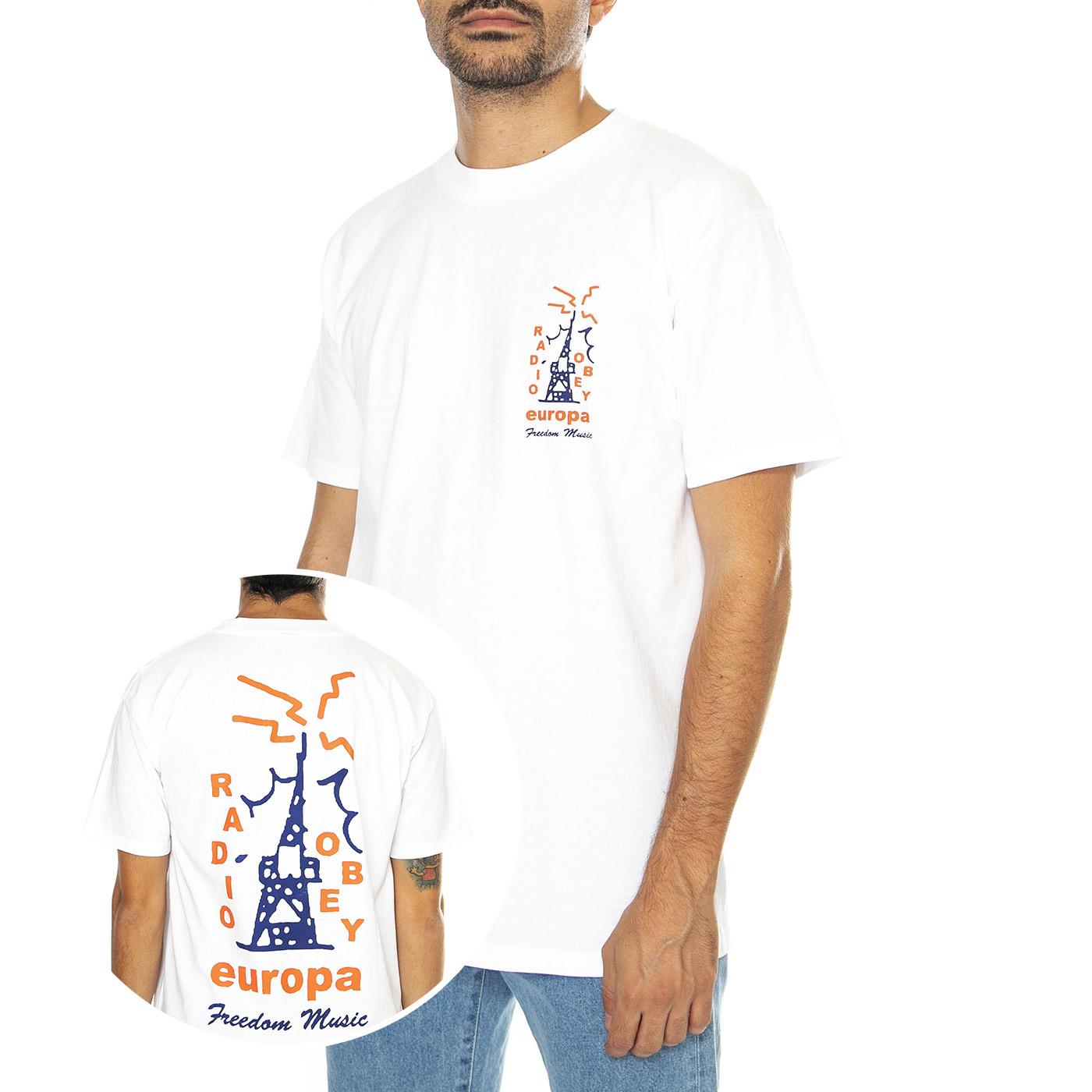 Obey Radio Europe Tee White - Maglietta Girocollo Uomo Bianca 165263949-WHT  OBEY 