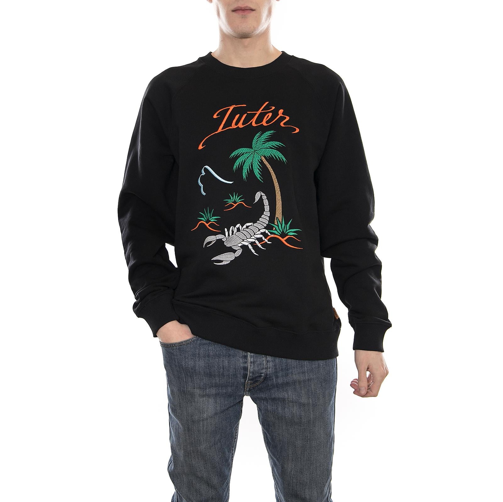 SOUVENIR CREW Embroidered Crewneck Sweatshirt BLACK 18SISC62  OCTOPUS 