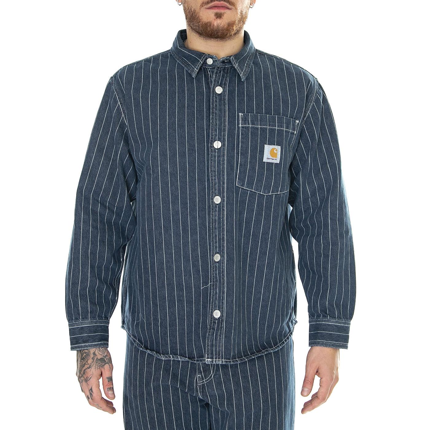 Orlean Shirt Jac Orlean Stripe, Blue / White /stone washed - Camicia Uomo Blu I033009.1XY06  CARHARTT WIP 