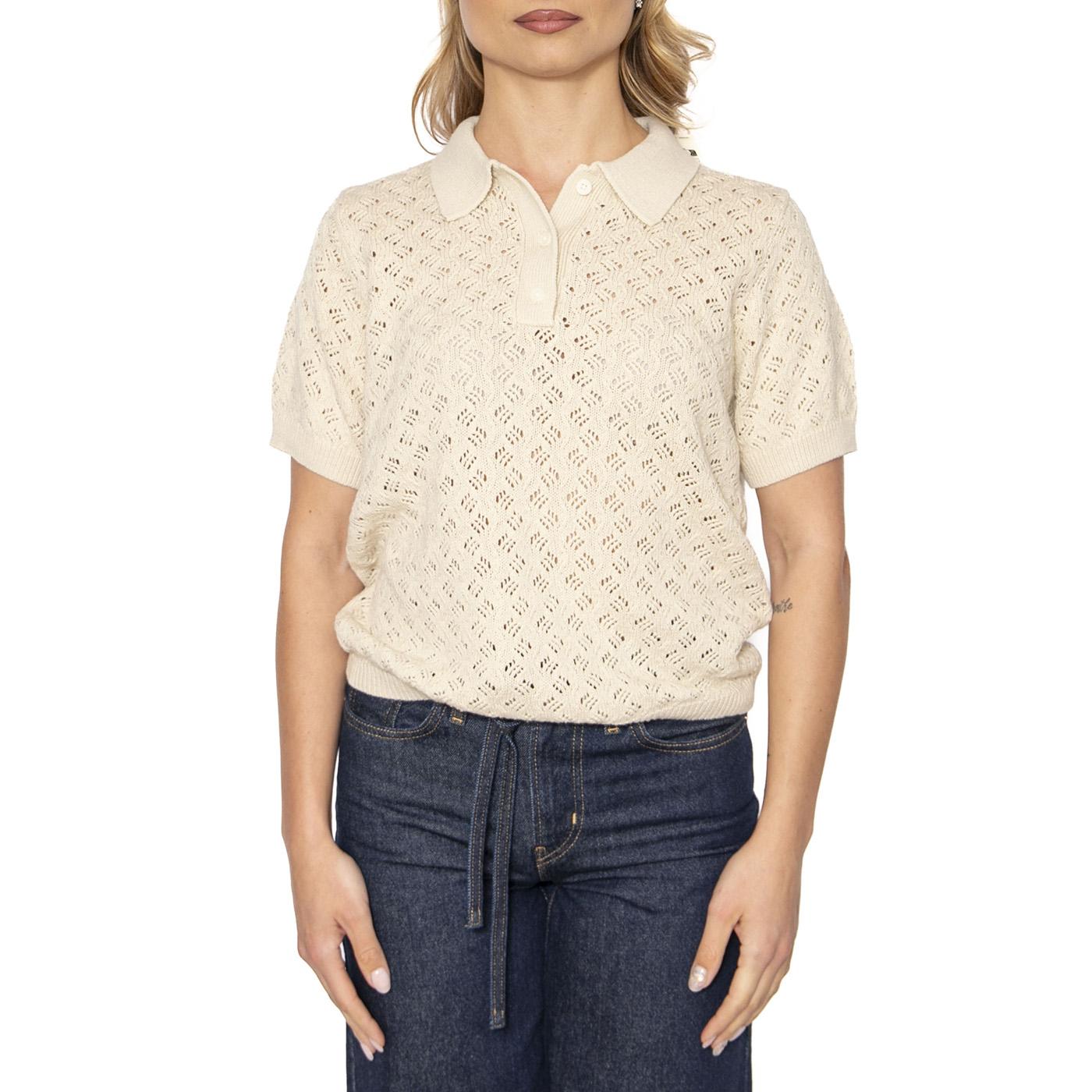 Lavender Pointelle Polo Oatmeal - Polo in Maglia Donna Beige 0012V-0000 . LEVIS 