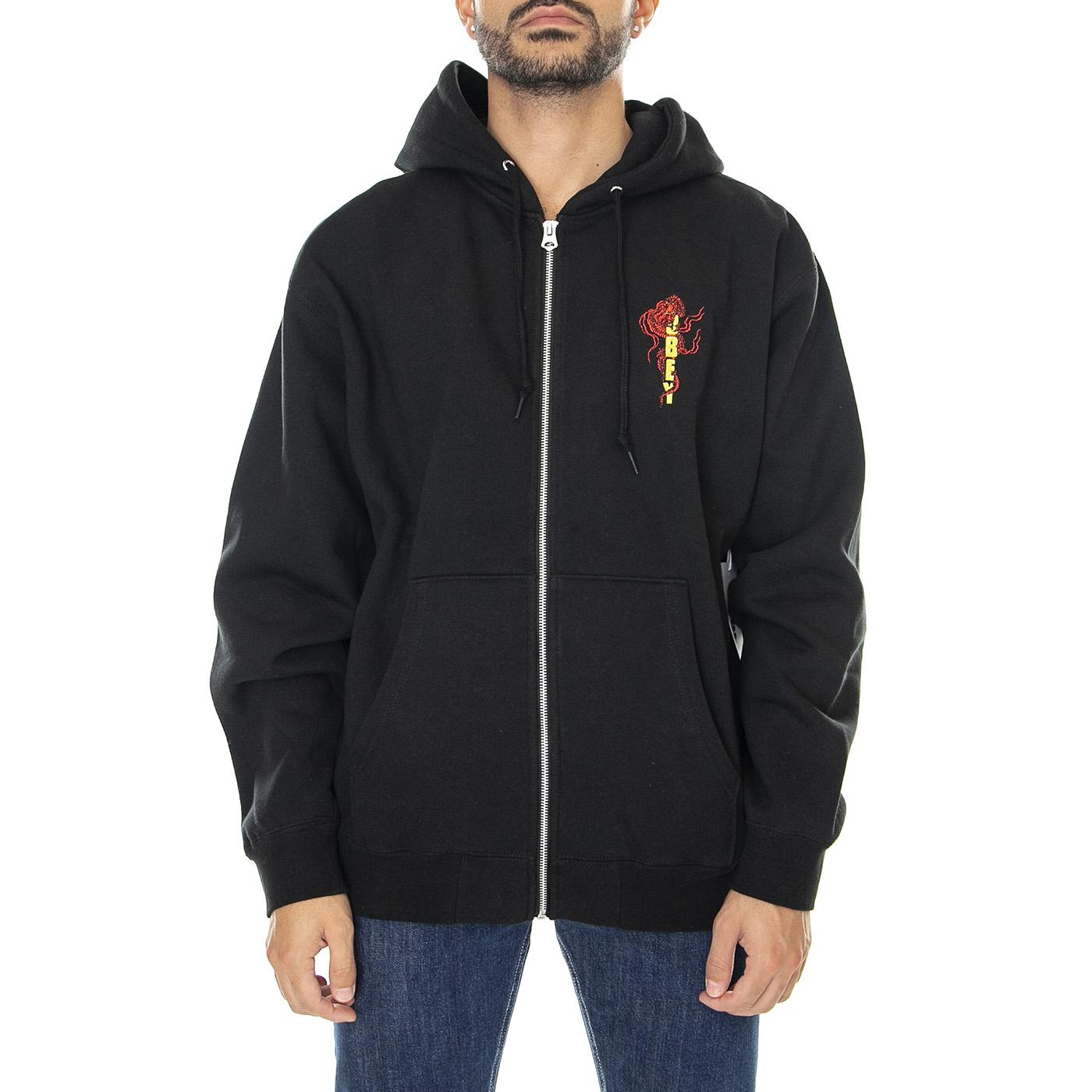 Obey Dragon Zip Hood Fleece Black - Felpa con Cappuccio e Zip Uomo Nera 112460014-BLK  OBEY 