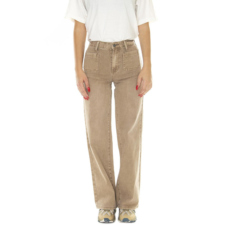 Go Patch Pkt Wide Leg Pant Washed Brown Canvas - Pantaloni Denim Jeans Donna Marroni W3BG02D4SB0-F1GM  GUESS ORIGINALS 