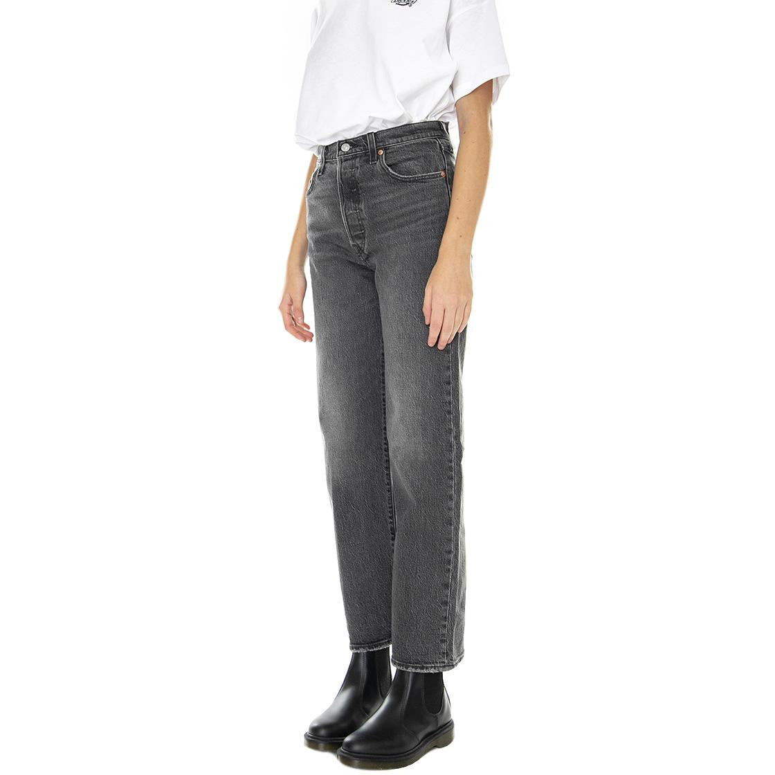 Ribcage Straight Ankle Z1599 Black Worn - Pantaloni Denim Jeans Donna Grigi 72693-0132  LEVIS 