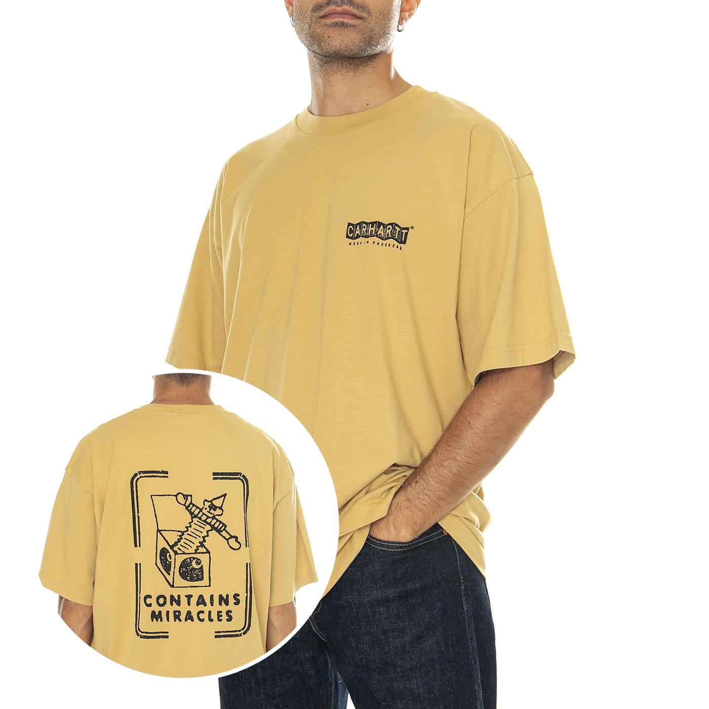 S/S Stamp T-Shirt Bourbon / Black stone washed - Maglietta Girocollo Uomo Gialla I033670.23F06  CARHARTT WIP 