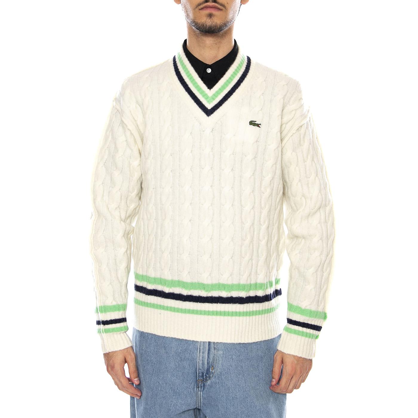 PULLOVER 9II White - Maglione Scollo a V Uomo Bianco AH5199-9II  LACOSTE 