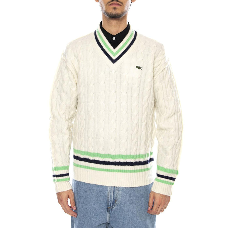 PULLOVER 9II White - Maglione Scollo a V Uomo Bianco AH5199-9II  LACOSTE 