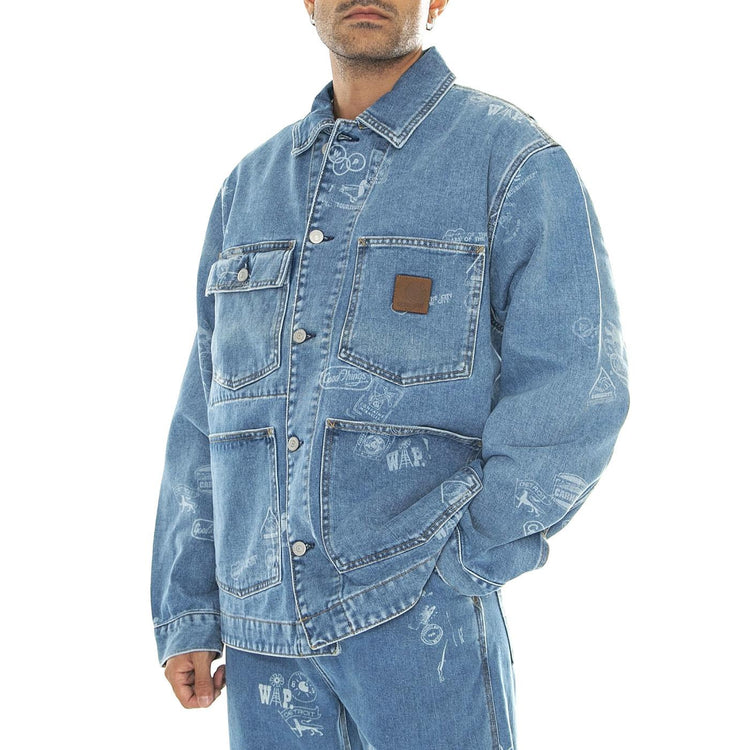 Stamp Jacket Stamp Print, Blue bleached - Giacca Denima Jeans Uomo Blu I033743.2LN35  CARHARTT WIP 