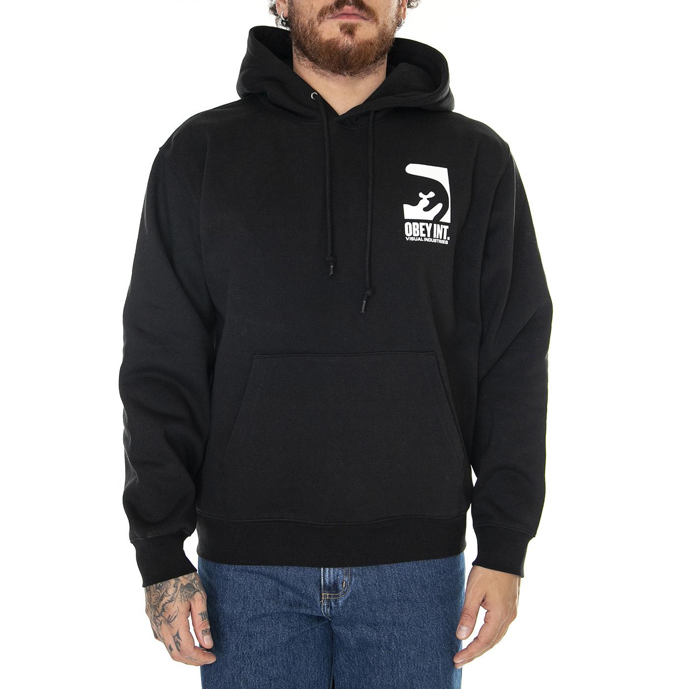 Obey Int. Visual Industries Premium Hooded Fleece Black - Felpa con Cappuccio Uomo Nera 112843553-BLK  OBEY 