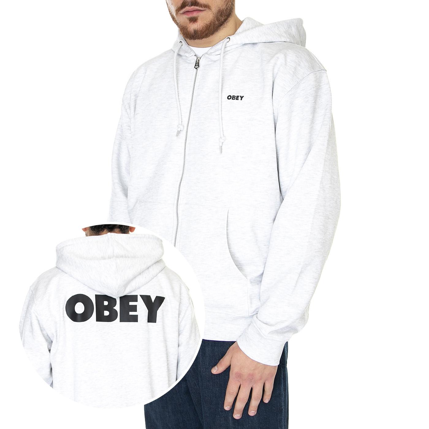 Obey Bold Zip Hood Premium French Terry Fleece Ash Grey - Felpa con Cappuccio Uomo Grigia 117482349-AGRY  OBEY 