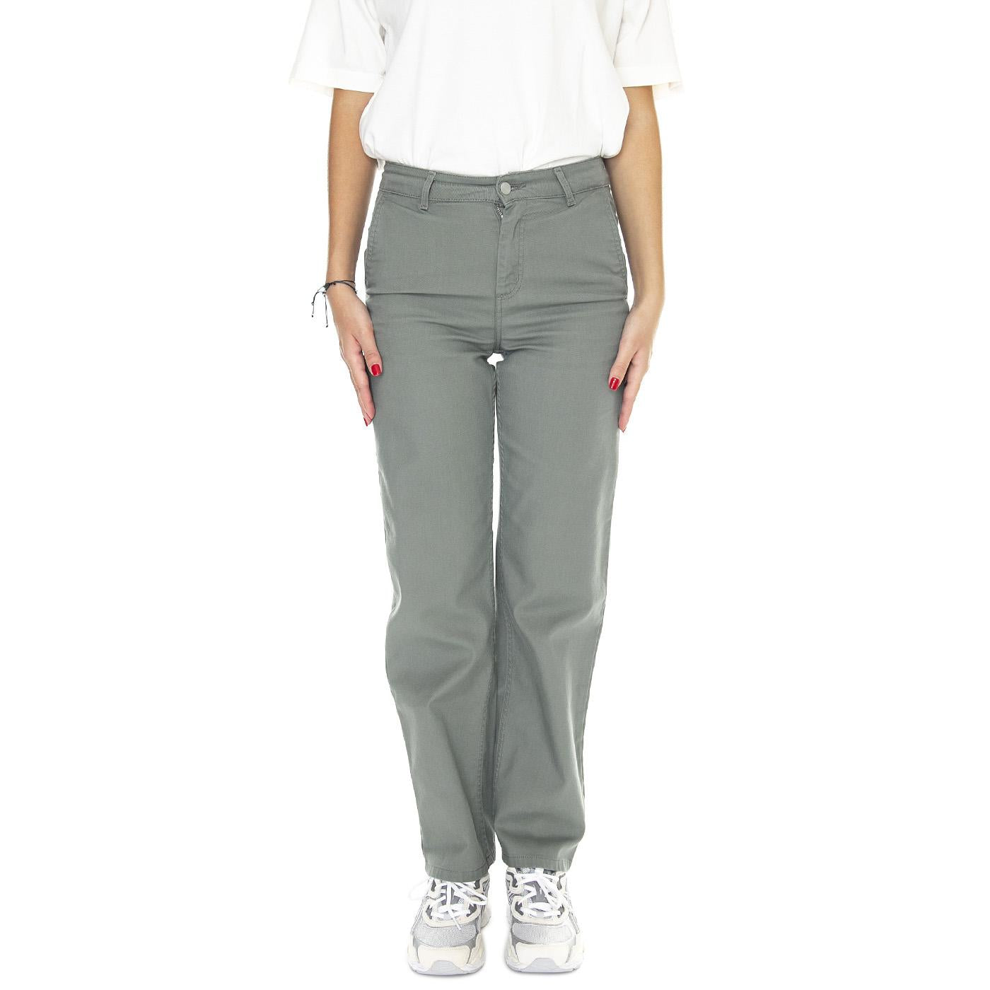 W' Pierce Pant Straight Smoke Green /rinsed - Pantaloni Donna Grigi I031554.1ND02  CARHARTT WIP 