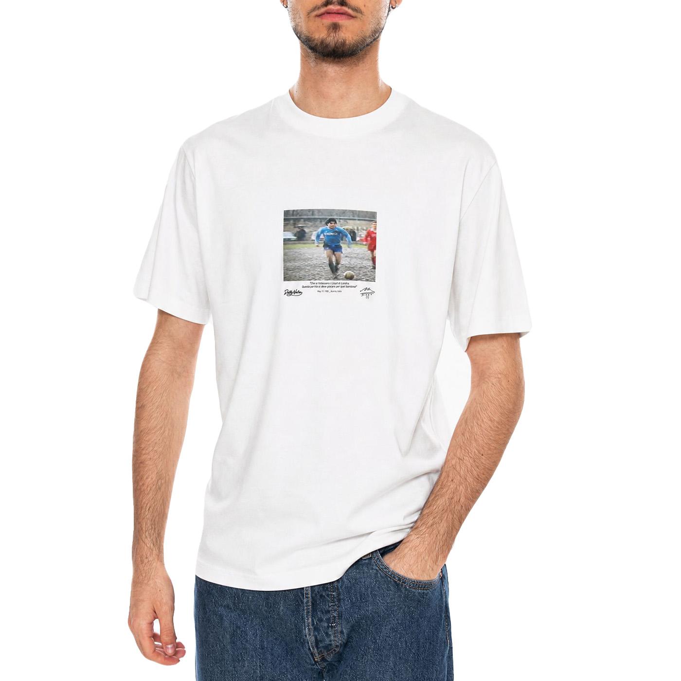 "Partita del Fango" Tee White - Maglietta Maradona Girocollo Uomo Bianca TS1367 T4-02 DOLLY NOIRE 
