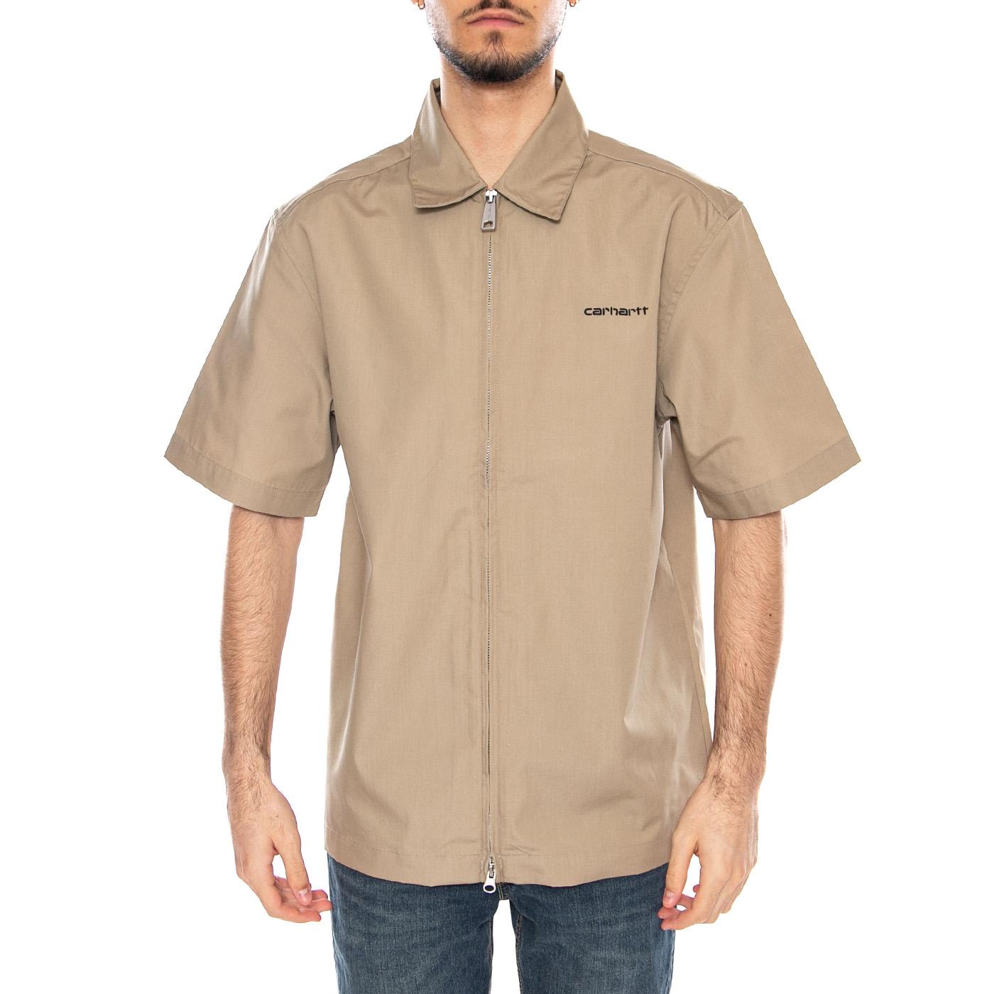 S/S Postal Zip Shirt Iroko / Black - Camicia Maniche Corte Uomo Beige I036189 3MSXX CARHARTT WIP 