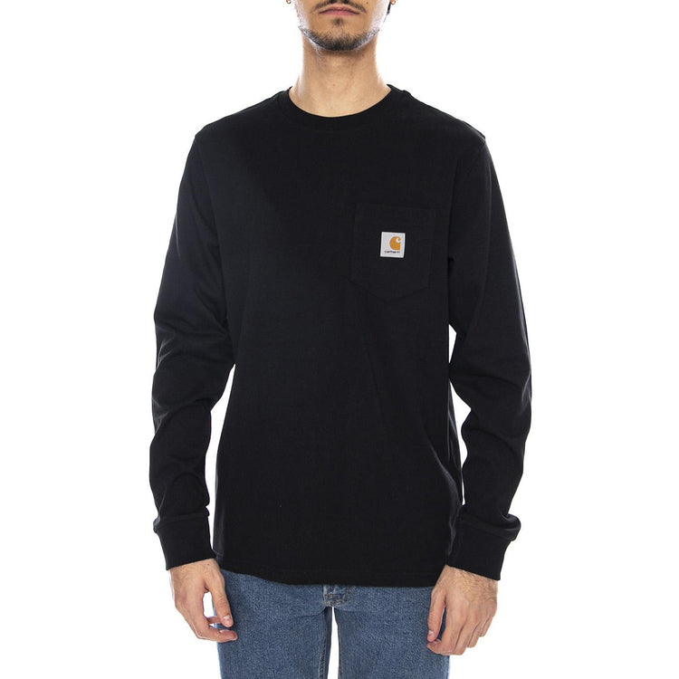 L/S POCKET T-SHIRT BLACK - Maglietta Girocollo Maniche Lunghe Uomo Nera I030437 89XX CARHARTT WIP 