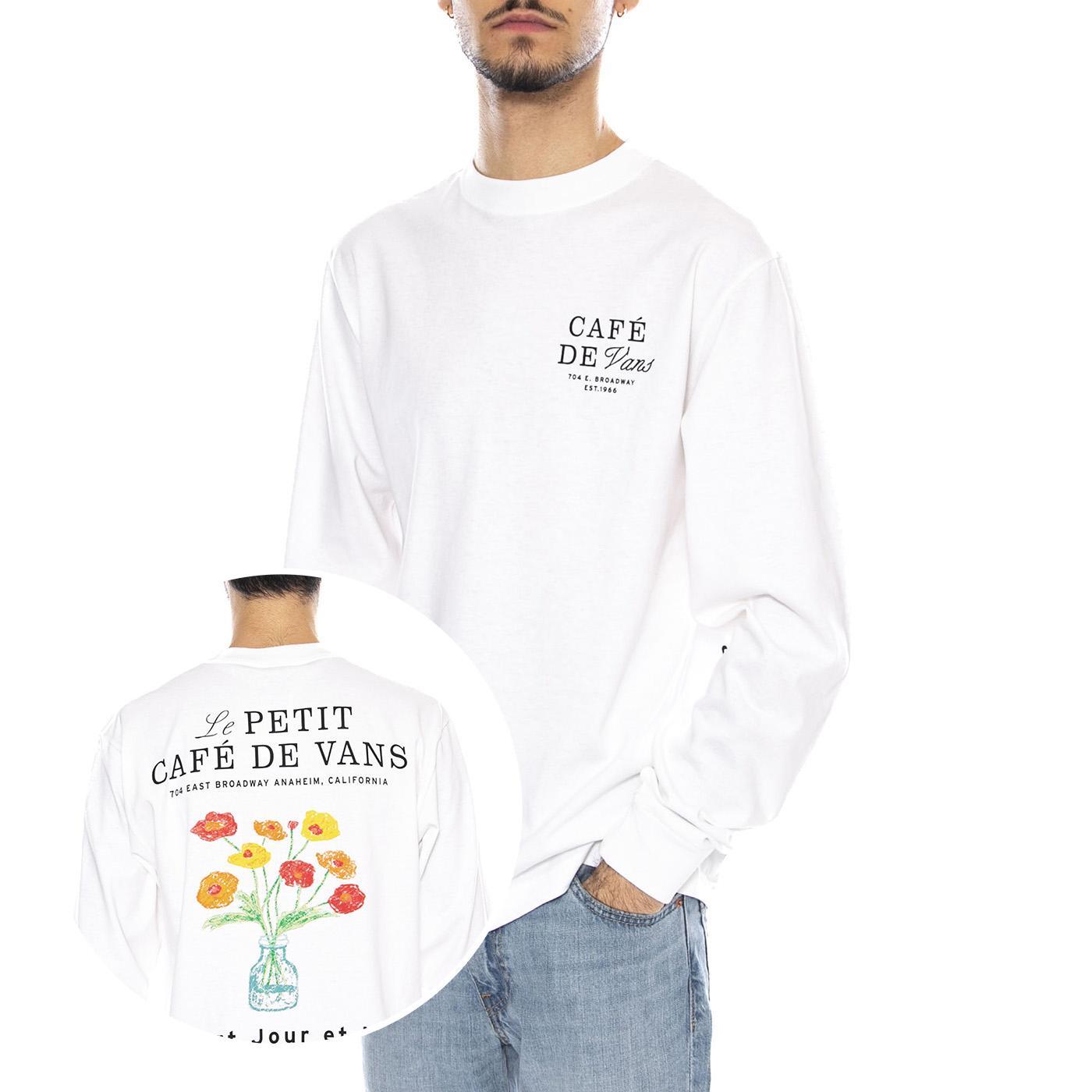 Cafe Vans LS -- Maglietta Uomo Maniche Lunghe Bianca VN000PC2 WHT1 VANS 