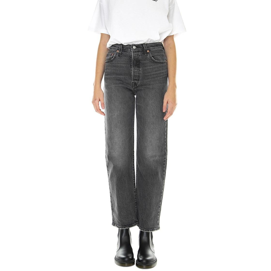 Ribcage Straight Ankle Z1599 Black Worn - Pantaloni Denim Jeans Donna Grigi 72693-0132  LEVIS 